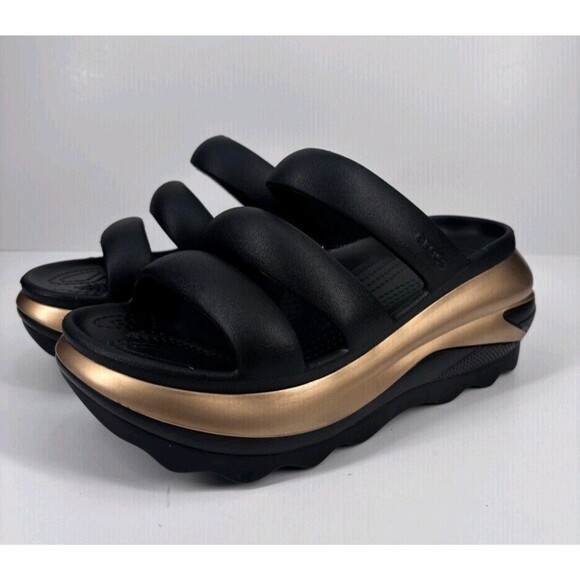 Crocs Mega Crush Triple Strap Men’s 7 / Women’s 9 Metallic Black/Gold Sandals - Picture 5 of 9
